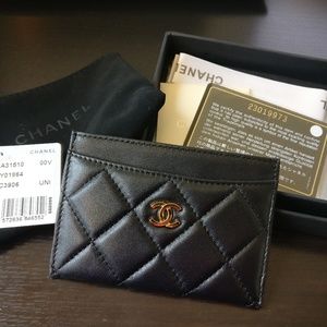 Black Leather Quilted Card Case Wallet